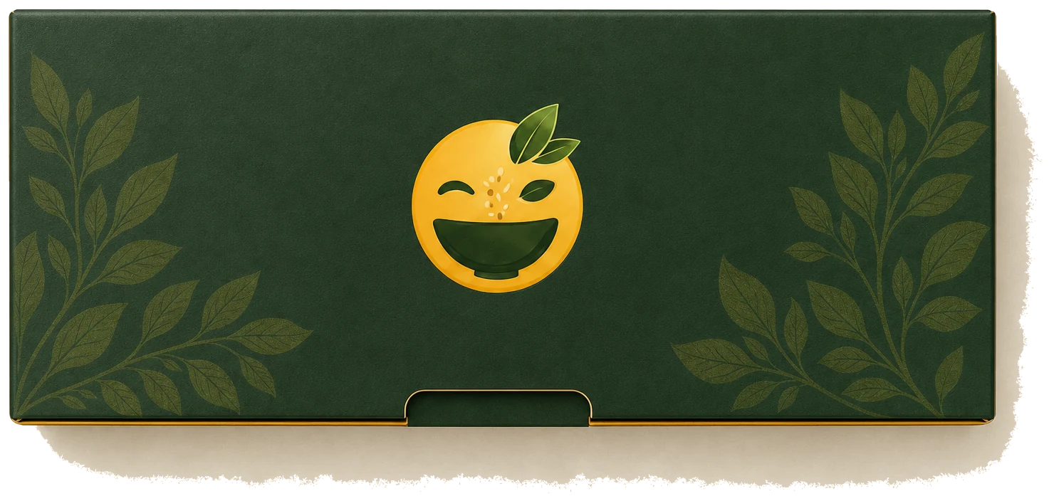Top panel of the RHOZU carton with the smile-bowl mark