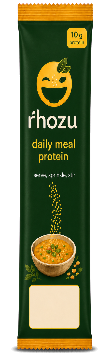Elongated forest-green RHOZU sachet, front view